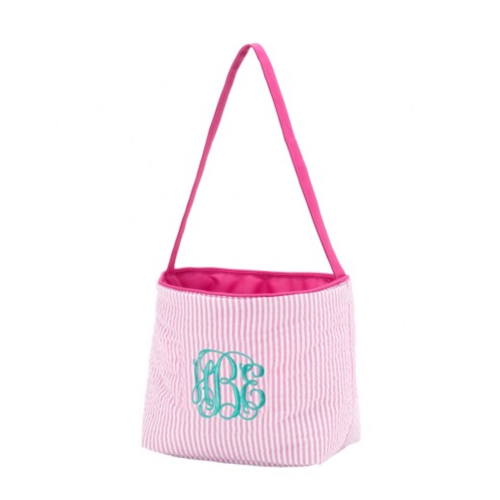 Wholesale Boutique Easter Basket Pink Seersucker