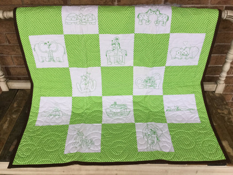 Noah’s Ark Green Baby Quilt