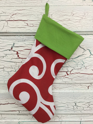 Christmas Stocking Green/Red Scroll - Bizzy Bee Quilts