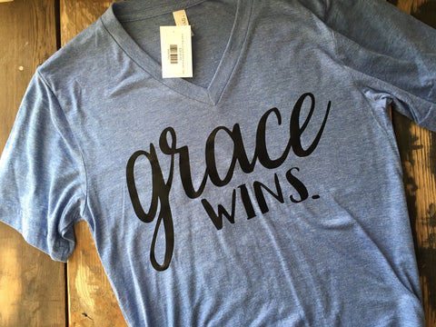 Grace Wins V-Neck Short Sleeved Adult T-Shirt