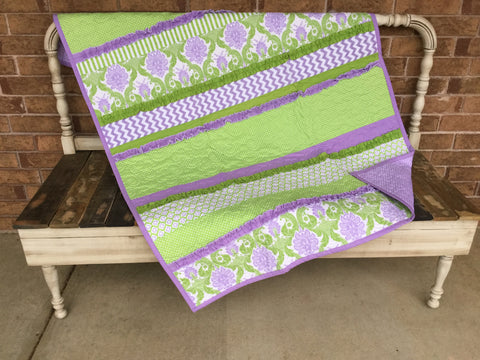 Lilac and Green Ruffled Baby Quilt