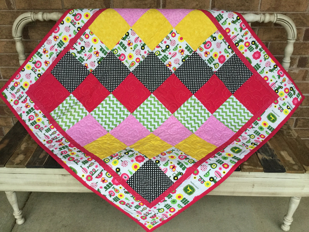 Girl Tractor Baby Quilt