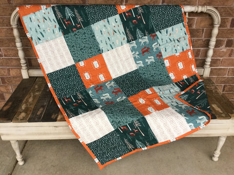 Sneaky Little Foxes in Slate Baby Quilt