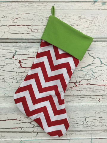 Christmas Stocking Green/Red Chevron - Bizzy Bee Quilts