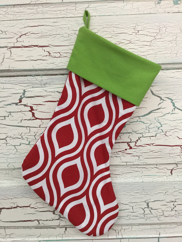 Christmas Stocking Green/Red Diamonds - Bizzy Bee Quilts