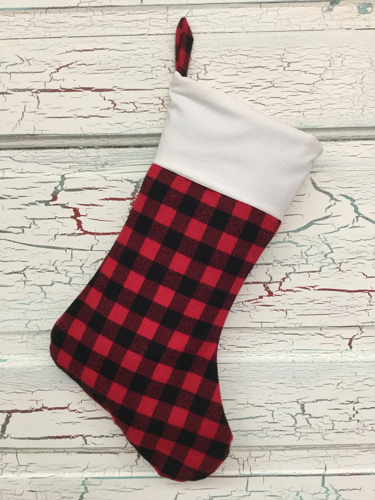 Christmas Stocking Ivory/Red Buffalo Plaid - Bizzy Bee Quilts