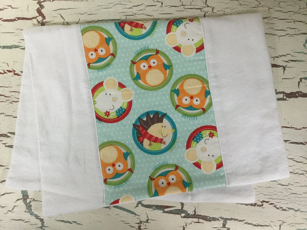 Red and Aqua Woodland Burp Cloth