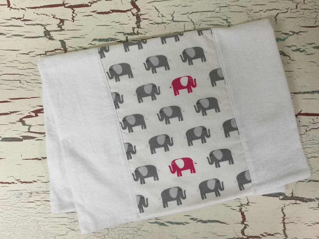 Gray and Pink Elephants Burp Cloth