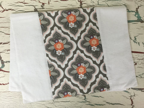 Gray, Orange, and Purple Floral Lattice Burp Cloth