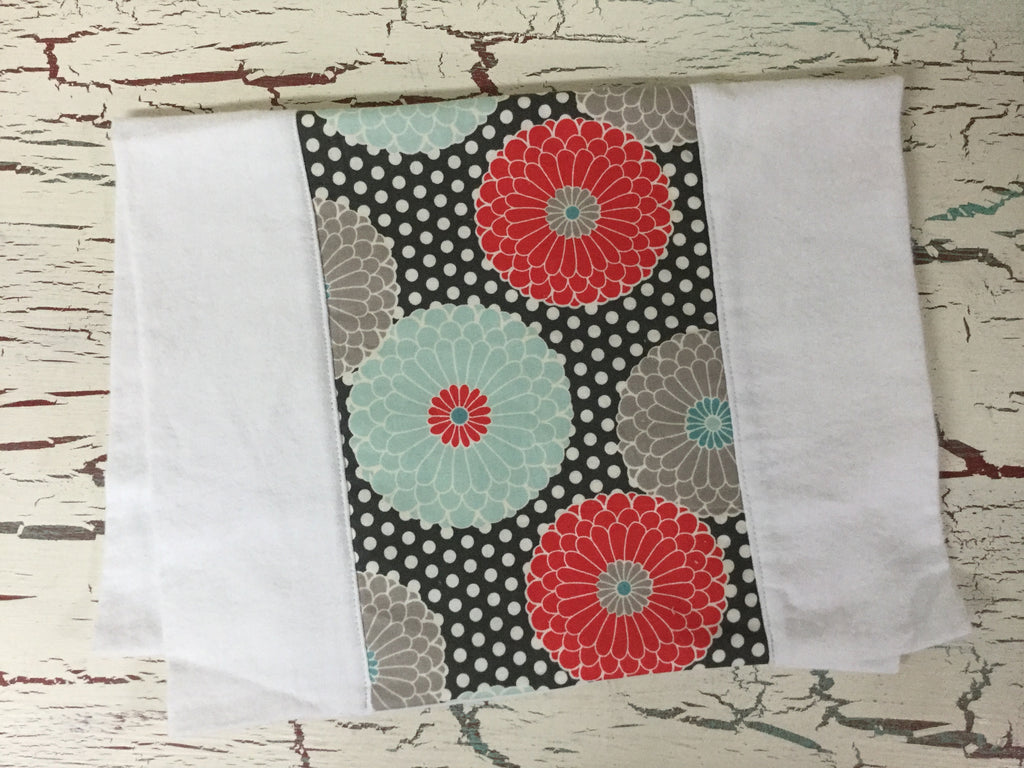 Red, Aqua, and Gray Floral Burp Cloth