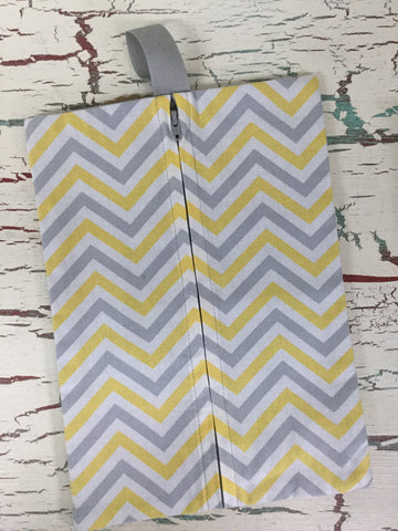 Light Gray and Yellow Chevron Diaper/Wipee Case