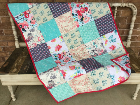 Paparounes in Teal Baby Quilt