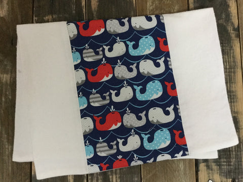Red, Blue, and Gray Whales Burp Cloth