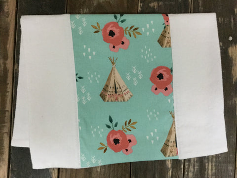 Teepee and Rose Burp Cloth