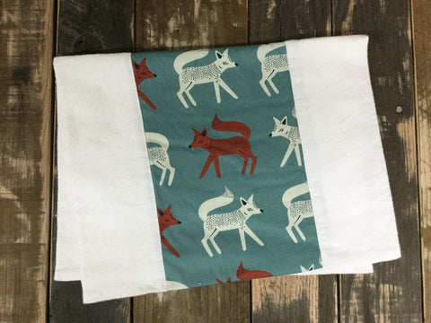Sneaky Little Foxes in Slate Burp Cloth