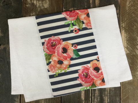 Floral Polka Navy Stripes Burp Cloth