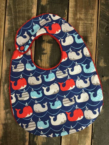 Red, Blue, and Gray Whales Bib