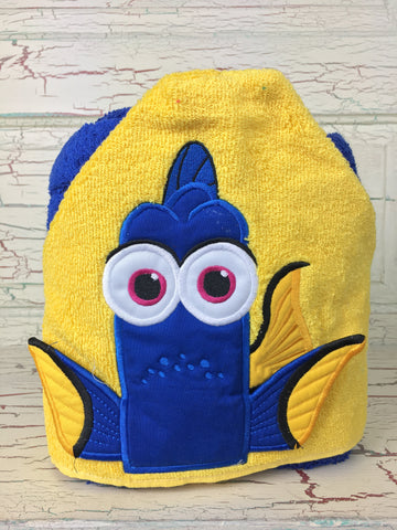Hooded Bath Towel Blue Fish
