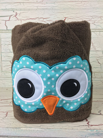 Hooded Bath Towel Owl Turquoise