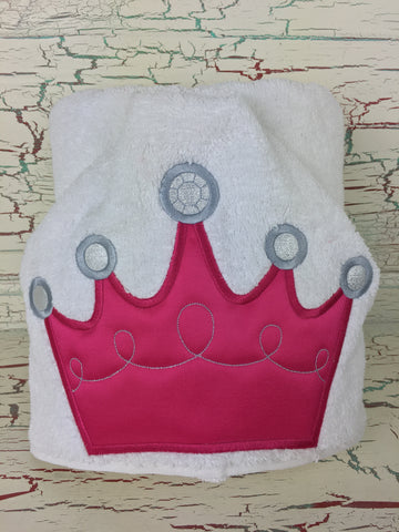 Hooded Bath Towel Princess Crown Dark Pink