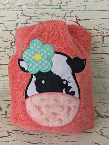 Hooded Bath Towel Girl Cow