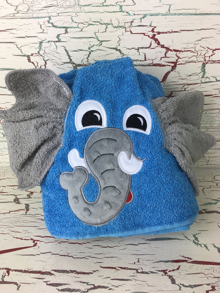 Hooded Bath Towel Elephant Blue