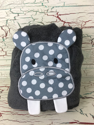Hooded Bath Towel Hippo Gray Dot