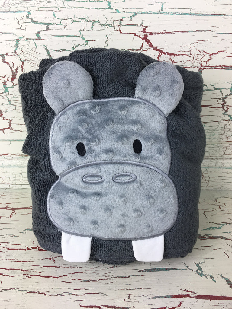 Hooded Bath Towel Solid Gray Hippo