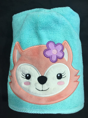 Hooded Bath Towel Girl Fox Aqua