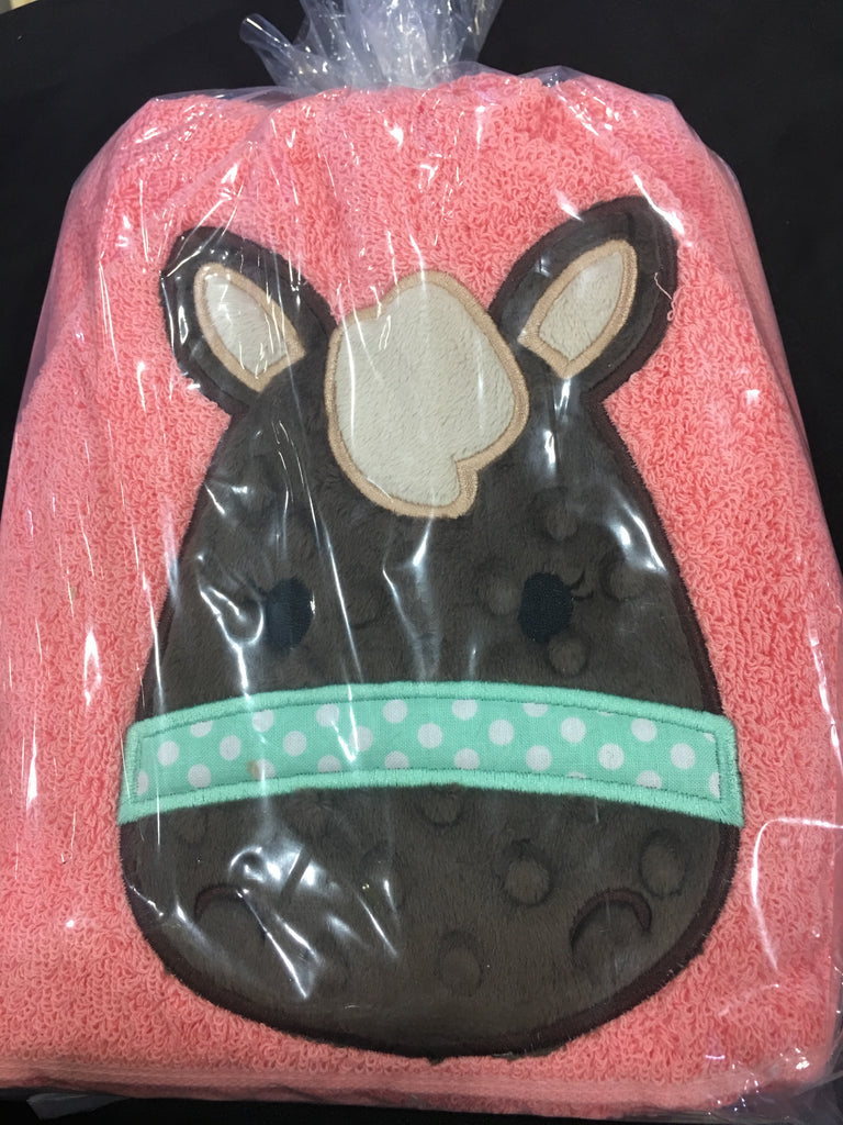 Hooded Bath Towel Horse Coral