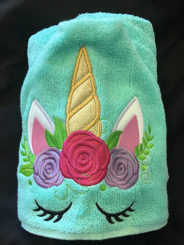 Hooded Bath Towel Unicorn Aqua