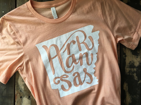 Arkansas Peach Short Sleeved Crew Neck Adult T-Shirt