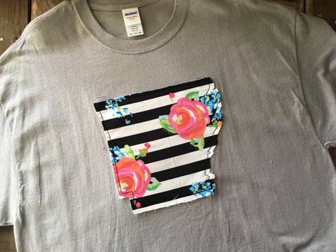 Raggy Striped Floral Arkansas Gray Crew Neck Youth/Adult T-Shirt