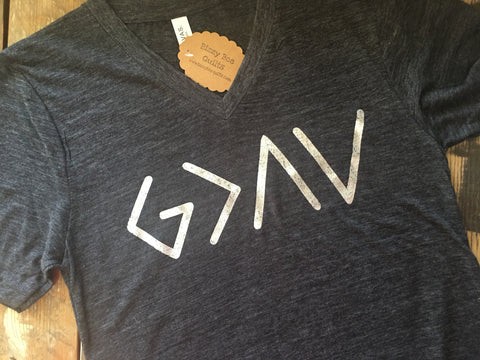 God is Greater Charcoal Black Slub V-Neck T-Shirt