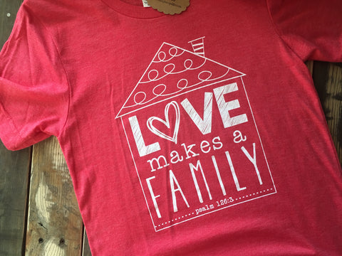 Love Makes a Family Heather Red Crew Neck T-Shirt