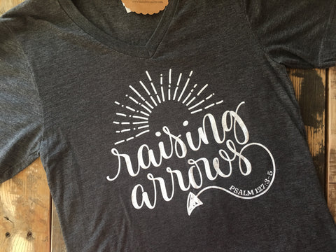 Raising Arrows Dark Gray Heathered V-Neck T-Shirt