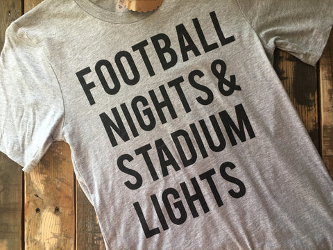 Football Nights and Stadium Lights Athletic Gray Crew Neck T-Shirt
