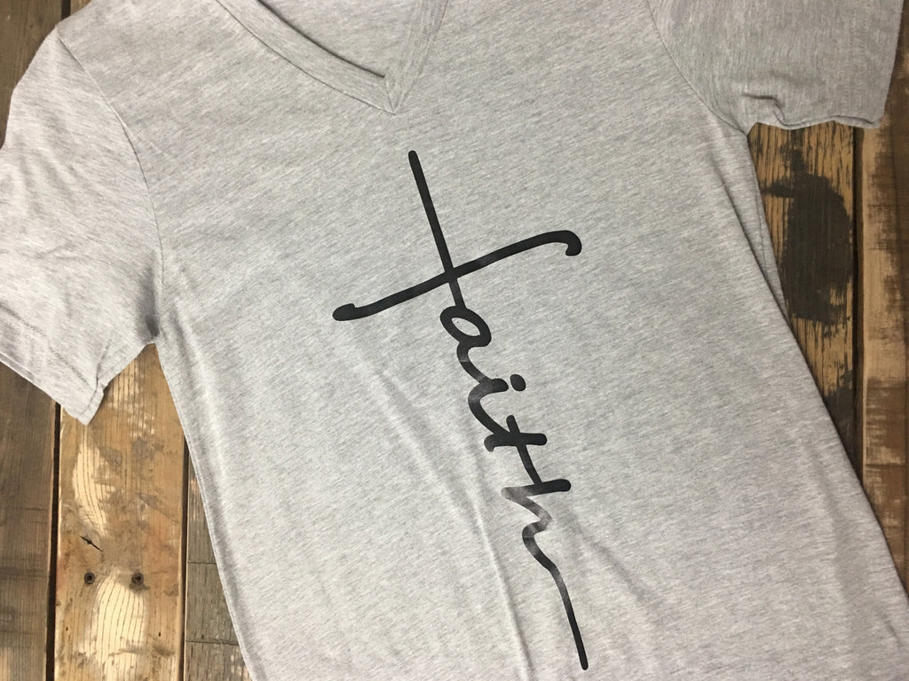 Faith Athletic Gray Short Sleeved V-Neck T-Shirt