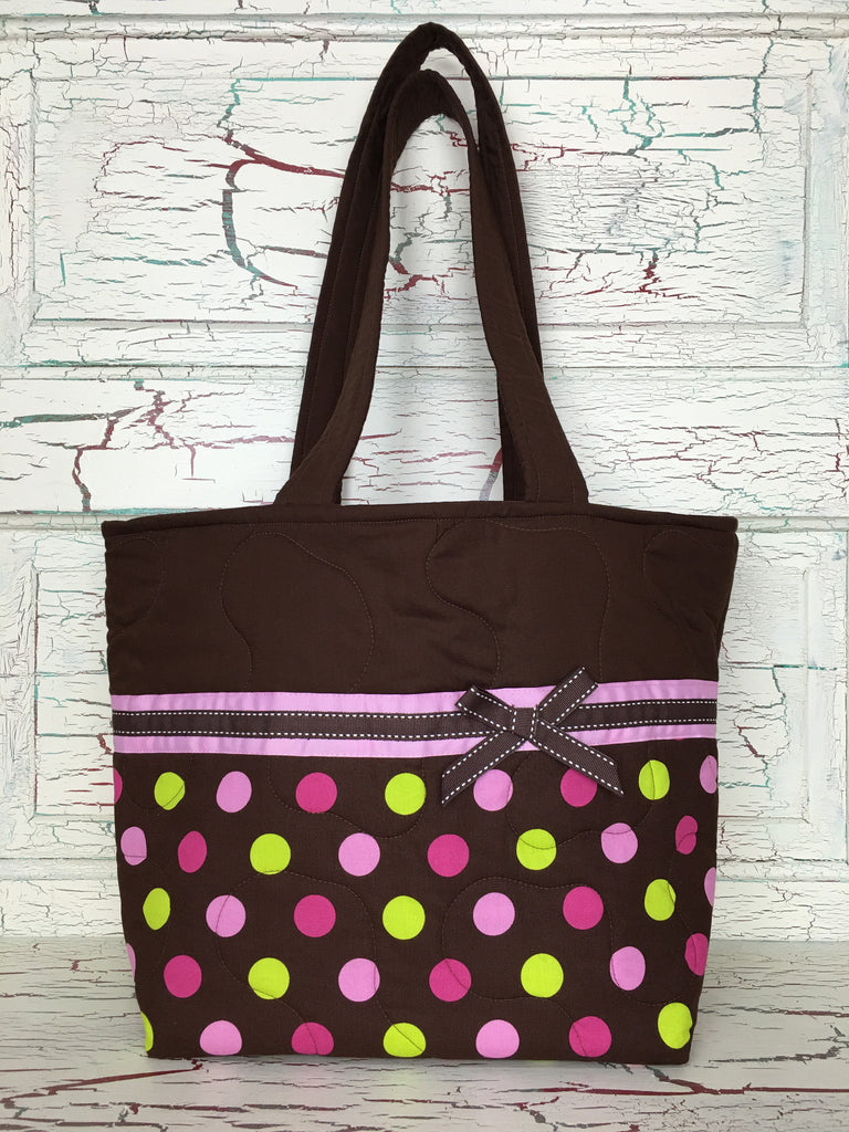 Pink and Lime Dots on Brown XL Bag