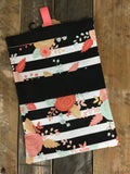 Black, White, Mint and Blush Piper Floral Diaper/Wipee Case