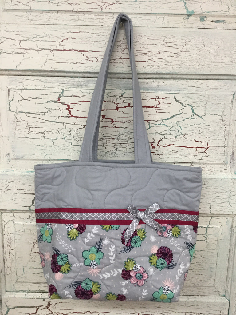 Gray, Teal and Burgandy Floral XL Bag