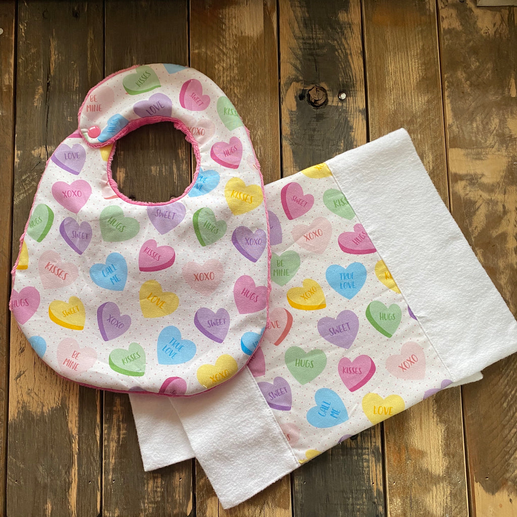 Valentines Bib and Burp Cloth Set