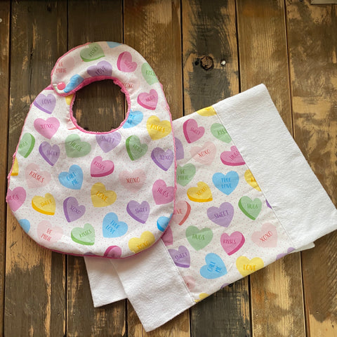 Valentines Bib and Burp Cloth Set