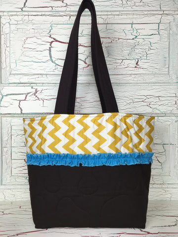 Ivory and Mustard Chevron XL Bag