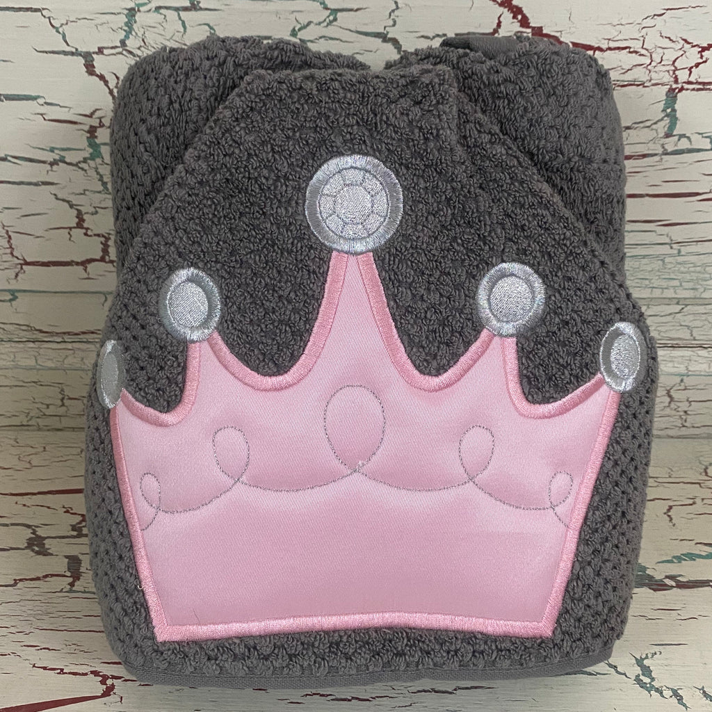 Hooded Bath Towel Princess Crown Light Pink/Gray