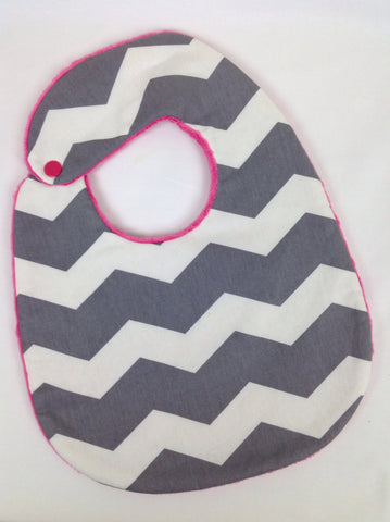 Gray and White Chevron Shocking Pink Bib