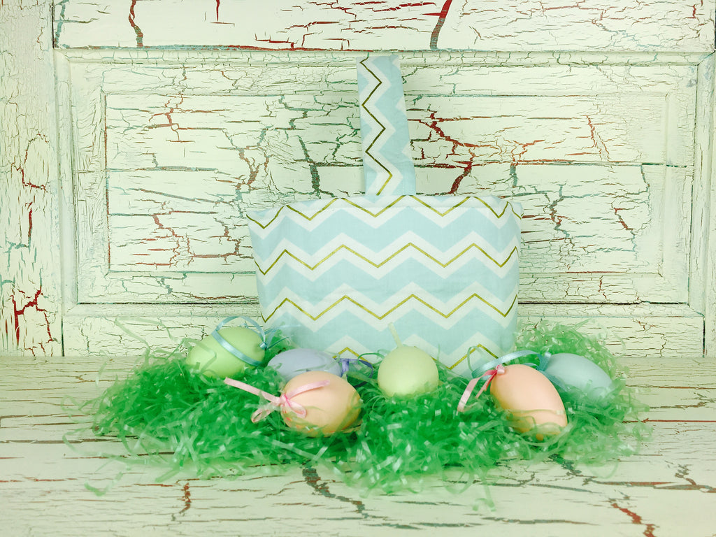 Easter Basket Aqua and Gold Chevron