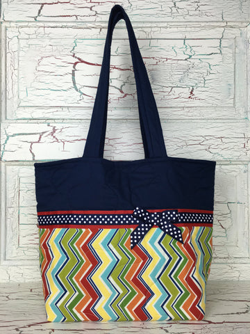 Navy, Red, and Yellow Zig Zag XL Bag