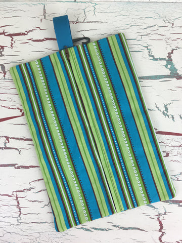Turquoise and Green Stripe Diaper/Wipee Case