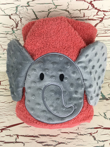 Hooded Bath Towel Elephant Coral